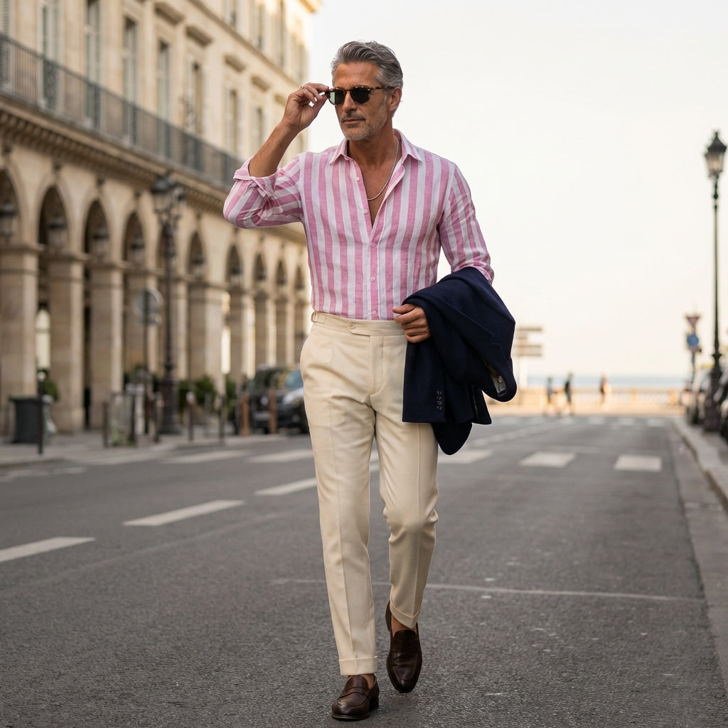 Chemise rayée coton lin homme