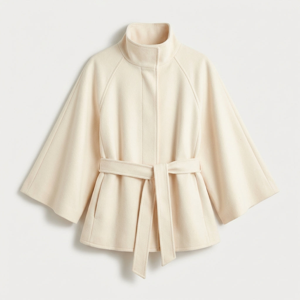 Manteau court en laine ceinturé femme