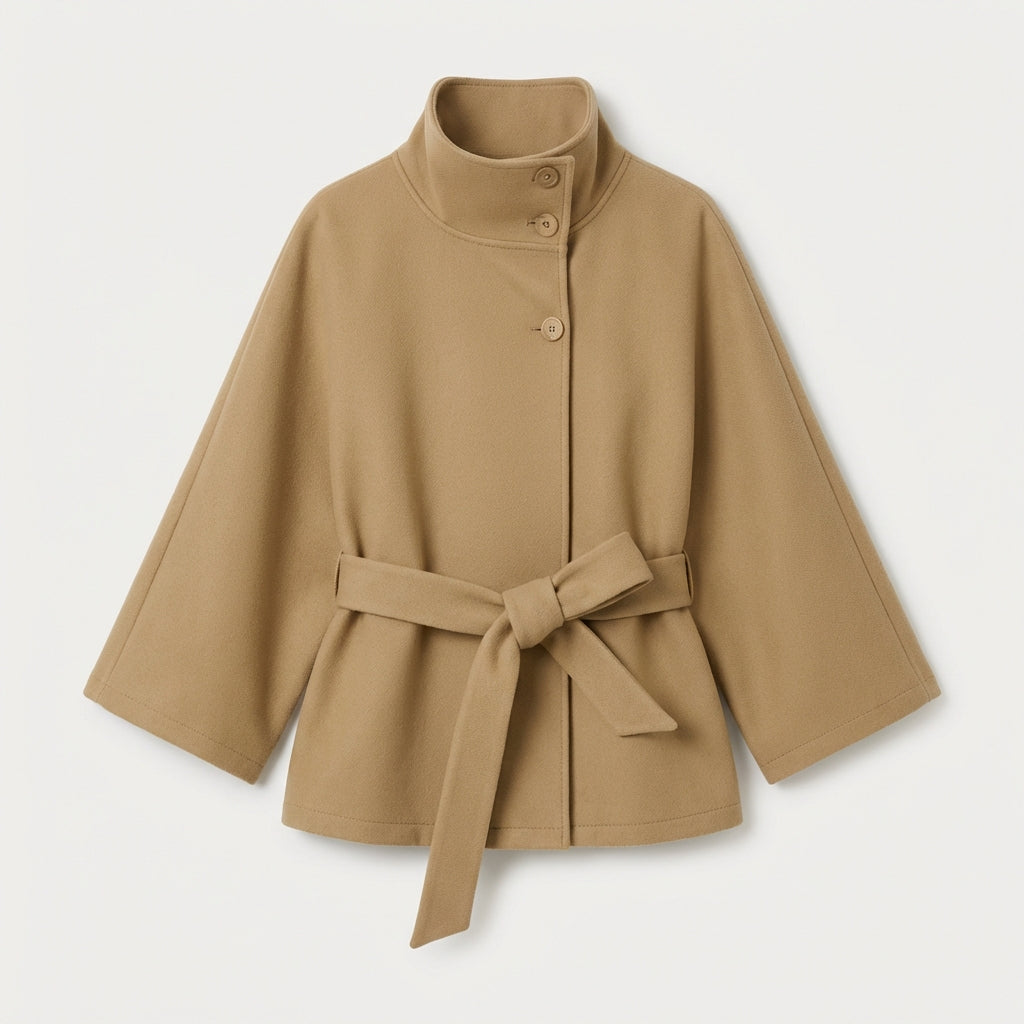 Manteau court en laine ceinturé femme