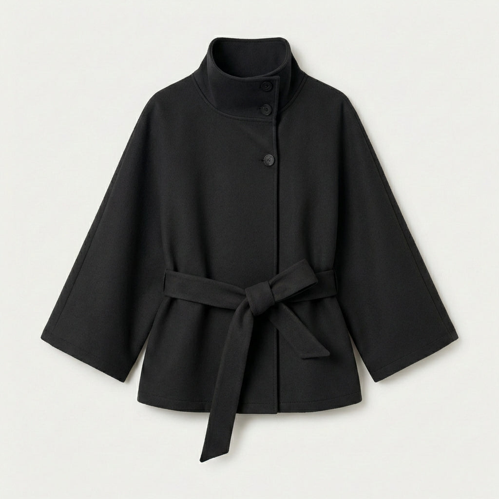 Manteau court en laine ceinturé femme