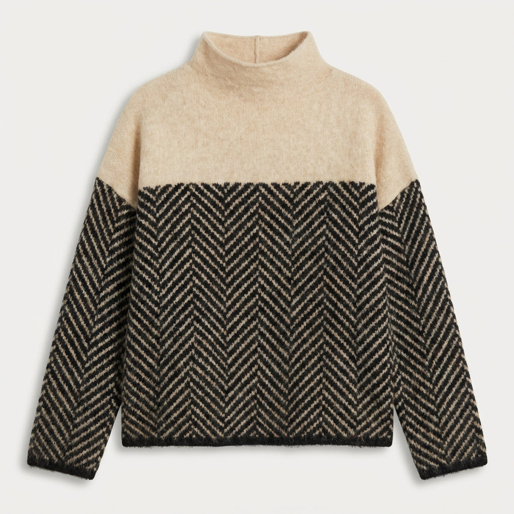 Pull femme col montant motif chevron