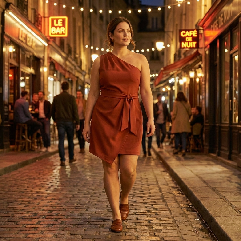 Robe asymétrique ceinturée femme